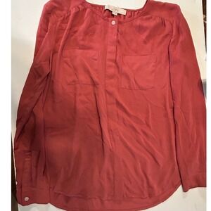 LOFT Blouse Womens SP Small Petite Red Coral Button Front Long Sleeve Top Pocket